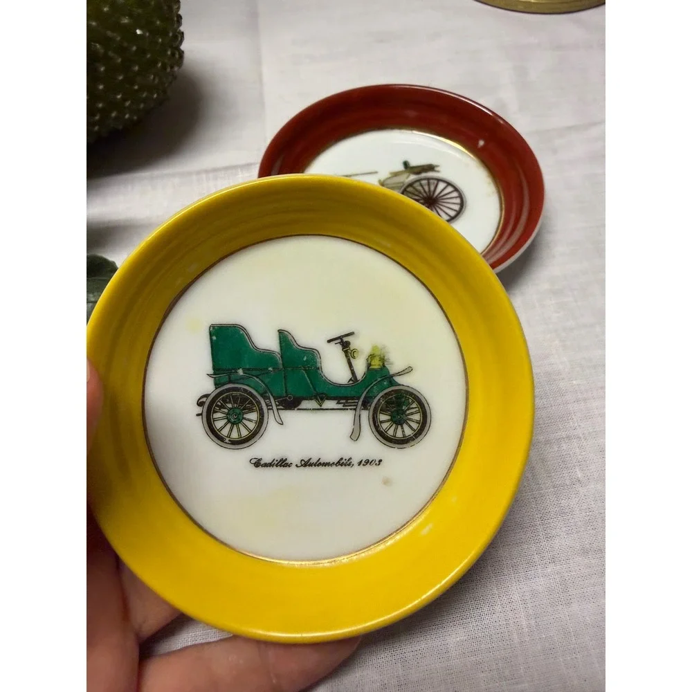 Vintage Ceramic Antique Car‎ Coaster Set of 2
